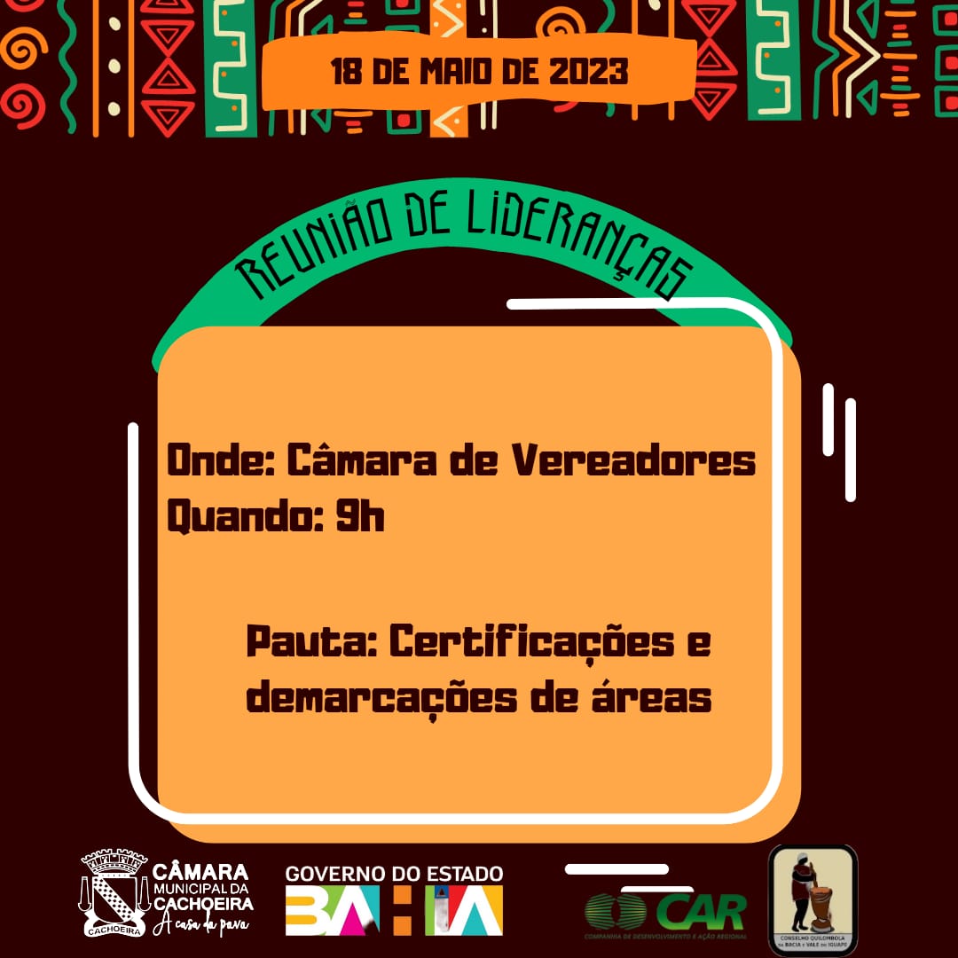 Câmara da Cachoeira sedia reunião de liderenças quilombolas